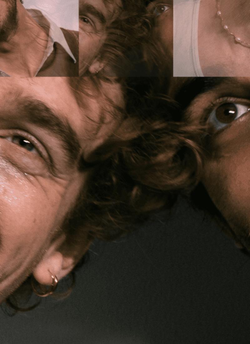 Poster image of the psychological drama play Beautiful Little Robin. Featuring a close up of two men's faces.