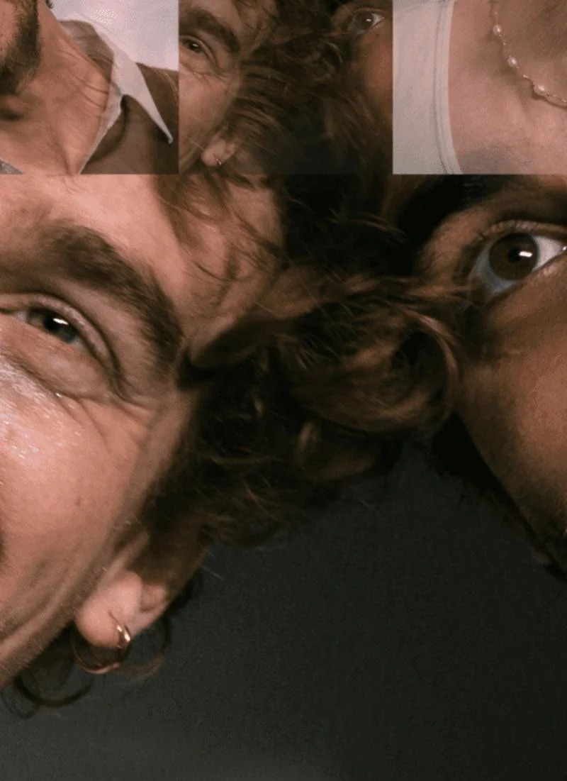 Poster image of the psychological drama play Beautiful Little Robin. Featuring a close up of two men's faces.